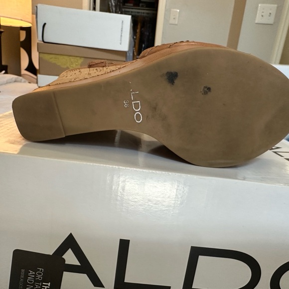 Aldo Brown Leather Wedge Sandals - Picture 2 of 4